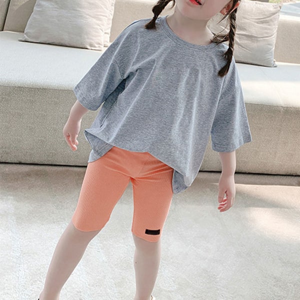 Barneleggings Sommer Tynn Tråd Atletisk Stretchy Ungdom Shorts for Små Jenter Oransje 51.2in