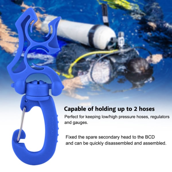 Scuba Diving Dobbelt BCD slangeholder Clip Regulator Holder Spænde krog til snorkling (blå)