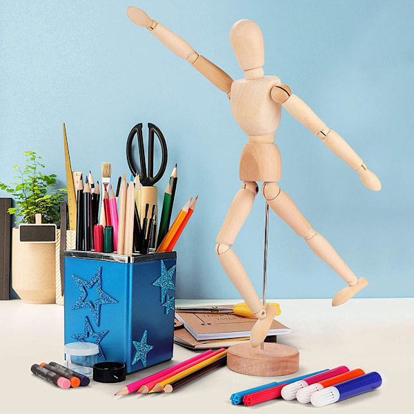 Tegnemodell i tre, menneskelig modell for tegning og maling 13 cm kunstnerisk modell med base og fleksibel kropp