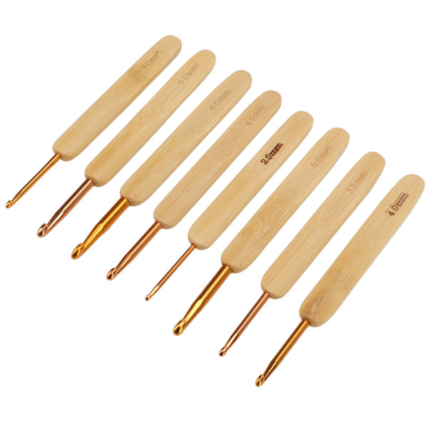 8 st virknålar ergonomisk design rostfritt stål material vitt bambuhandtag stickningsnålar set för vävning