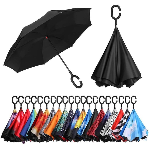 Svart dubbellager UV-skydd Inverterat vindtätt bilhopfällbart paraply