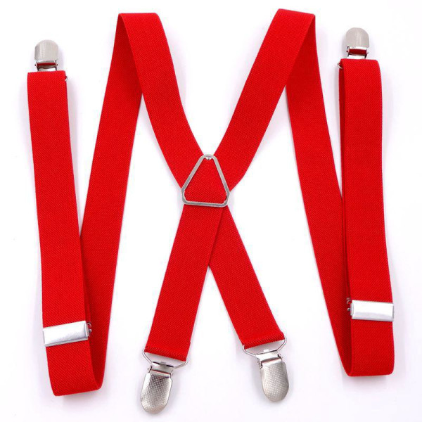 Röd - Justerbara 100 cm breda hängslen för män i en one size - Original Vintage Ultra-resistent elastisk & 4 extra starka X-formade klämmor