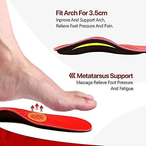 Høj bue indlægssål - Tyk fodstøtte til plantar fasciitis, flade fødder og fodvalgus (Unisex)