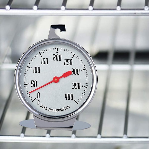 Kjøkkentermometer, rustfritt stål ovnstermometer 400 grader ovn matlagingstermometer med krok for oppheng eller stående i ovnen - 7 x 9 cm