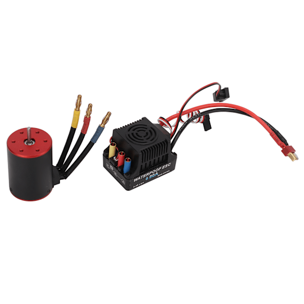 Vedenpitävä harjaton moottori 80A 3650 2300kv vedenpitävä harjaton ESC 4 mm banaaniliittimellä 1/8 1/10 RC-autoon