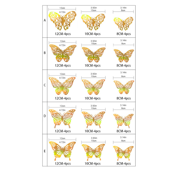 12 stk/sett 3D sommerfugl vegg klistremerker hul sommerfugl dekorasjon DIY kunstdekor håndverk for soverom og stueinnredning