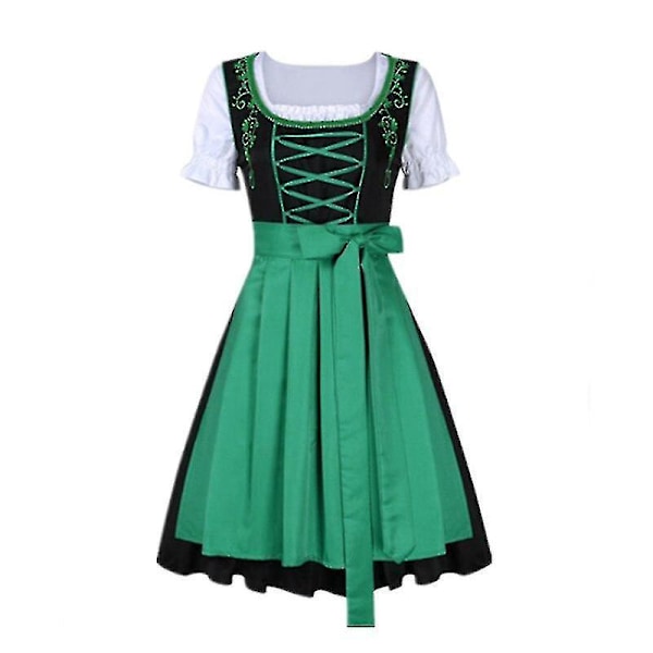 Bavarian Oktoberfest Dirndl Dress with Top and Apron - XXL Green