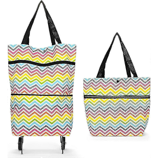 2 i 1 trolley hem tote shoppingväska vattentät hopfällbar kapacitet 15kg (Färgglad)