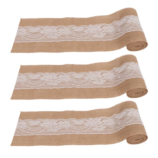 3 rullar jutspetsband Enkel elegant jutspetsbanddekoration för rustika bröllops-DIY-rosetter 5.9inx7.5ft