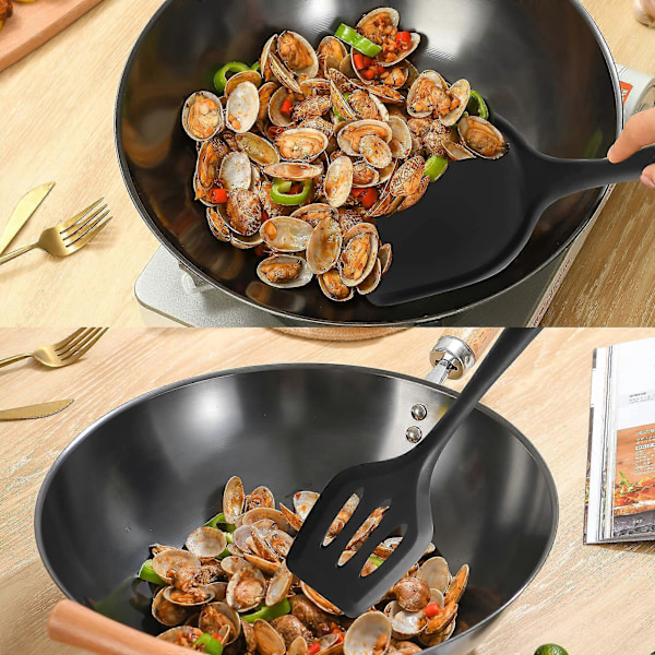 Silikonspatel - 2 st Värmebeständiga Spatelset med Slitsar Köksredskap, Hög Värmebeständig Non-Stick Flexibel Stor Svart Silikonspatel