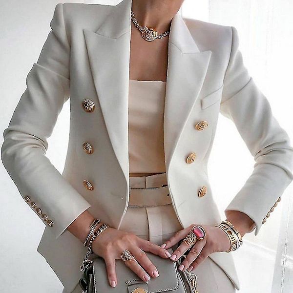 Solid Color Dame Kort Business Jakke - Hvit