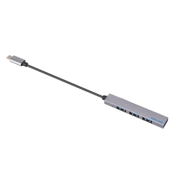 Aluminium magnesiumlegering Typ C till USB2.0 4-portars hubbadapter stöder OTG-funktion (grå)