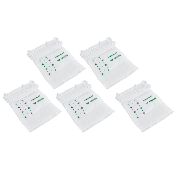 5 STK støvsuger støvpose Nonwoven støvsuger søppelpose for VORWERK VK135 VK136