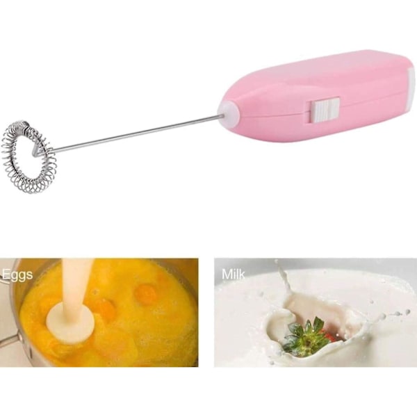 Bærbar skummaskin for kaffe, latte, cappuccino, varm sjokolade, elektrisk eggknekker for husholdningsbruk (rosa)