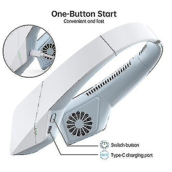 Ultra Quiet Bærbar USB Genopladelig Letvægts Hvid Halsventilator