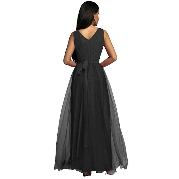 Musta V-kaula-aukkoinen Maxi-pitkä puku naisille - Elegantti iltapuku