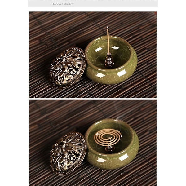 Keramisk Rökelsebrännare, Klassisk Rökelsebrännare med Mässing Calabash Rökelsehållare och Metalllock, Dekorativt Hemtillbehör (C)