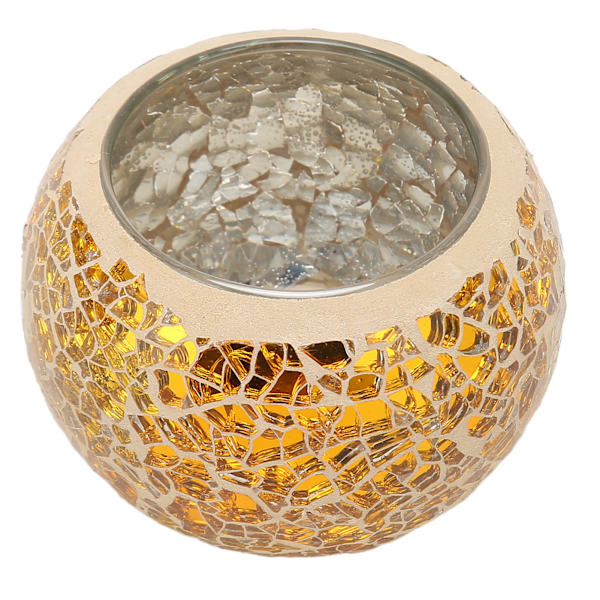 Mosaikljusstake Handgjord Utsökt Romantisk Guld Glas Ljusstake Tealight Ljusstake för Matsal
