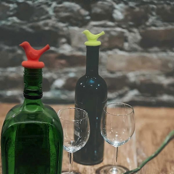 Fågelformade Vinkorkar i Silikon Återanvändbara Dryckeskorkar Vintutskydd - 6 Stycken