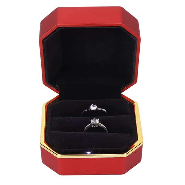 Ring Display Box Flocking Inner Elegant Smyckesskyddande Förvaringspresentförpackning med ljus för förlovning Bröllop Röd