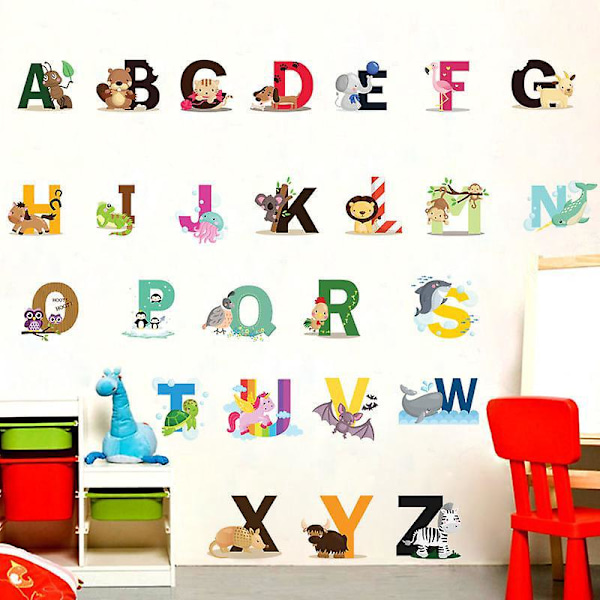 ABC Engelska Alfabet Väggdekaler, Babyrum Dekaler, Djur Väggdekaler