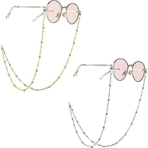 Sett med 2 brillekjeder - sølv og gull - stilige brilleholdere - metallsnorer til lesebriller