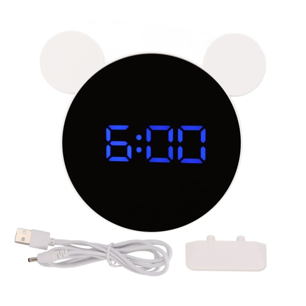 Speglad digital väckarklocka Söta möss Öronformad LED-spegelklocka med snooze modell Nattläge för barn Hem Sovrum Blå LED