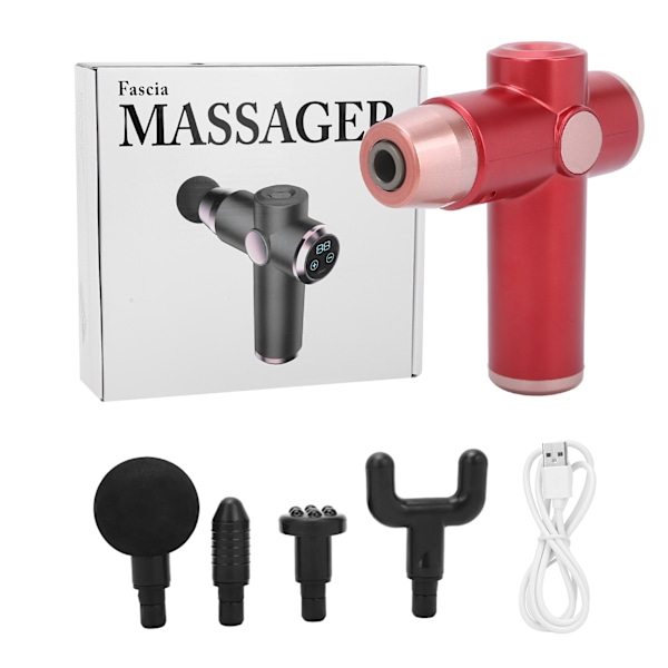 Muscle Relaxation Massager Electric Fitness Muscle Massager with 4 Massage Heads (Red)