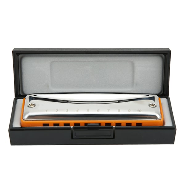 Blues Harmonika 10 hullers Mundorgan G Key Rustfrit Stål ABS Resin Blæseinstrument Orange