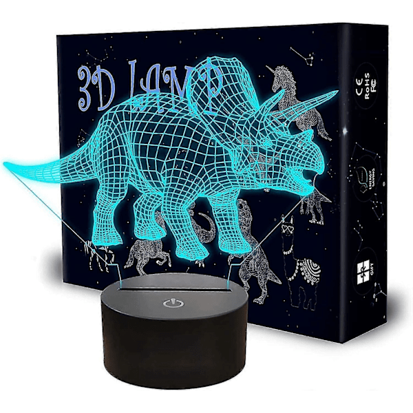 3D Dinosaurie Nattlampa, Lysande Dinosaurieleksaker, Triceratops Lampa 7 Färger Ändras Med Smart Touch & USB-Kabel Dinosaurielampa För Pojkrum