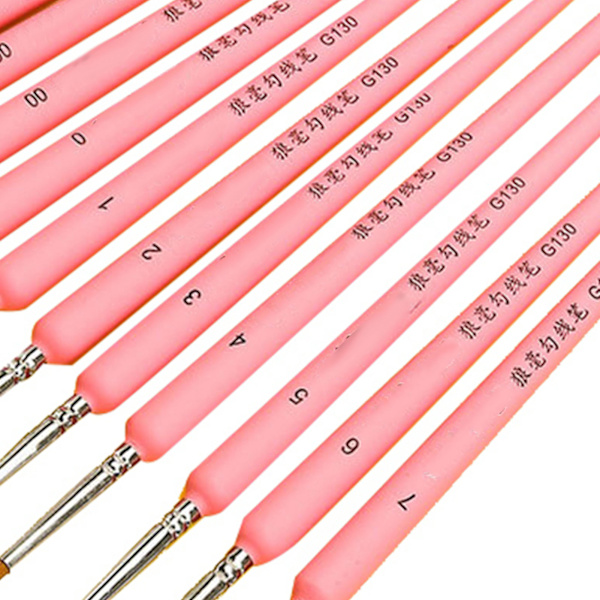 11-delt sett med detaljmalingspensel, ergonomisk håndtak, mykt vevselhår, god adsorpsjonsevne, detaljpensel for linjetegning, rosa sett, 11 deler