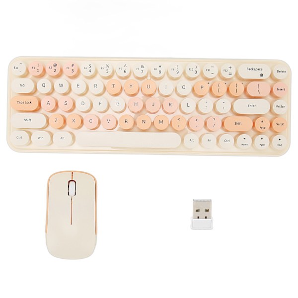 Tangentbord Mus Combo 2,4 GHz trådlöst söt Retro 68 runda knappsatser 3 DPI Tangentbord och mus för Family Office Gaming Mlik Tea Color Theme