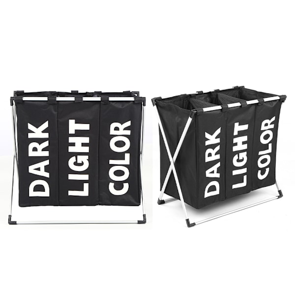Divided Concise Style Folding Laundry Basket Waterproof Dirty Clothes Storage Basket Black