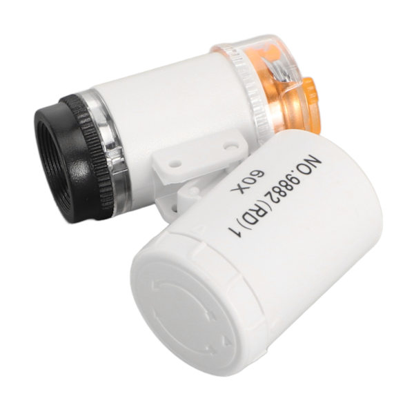 60X Mini Mikroskop Lomme Lupe Forstørrelsesglas med UV LED Lys til Detektering af Falske Penge Hvid