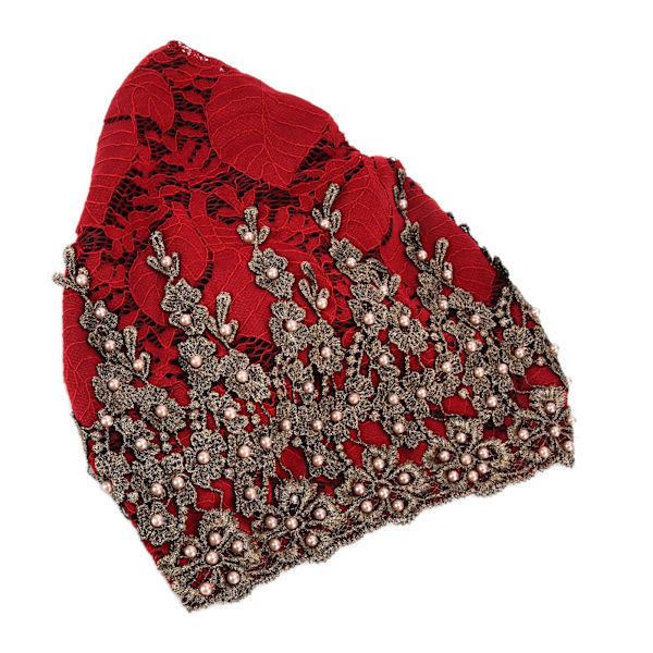 Huvudduk Fashionabla Kvinnors Muslimska Sjal Turban Retractable Retro Broderad PärlhattMaroon