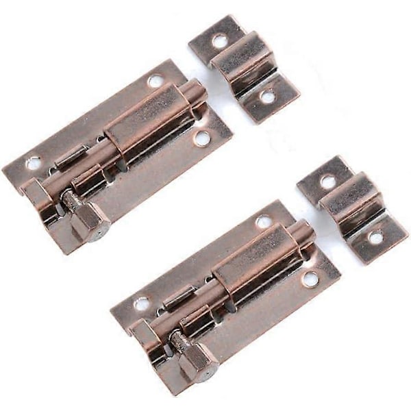 Set med 2 dörrbultar i rostfritt stål - 7,6 cm - För innerdörrar - Säkerhetslås - Röd koppar - 89 x 29,3 mm