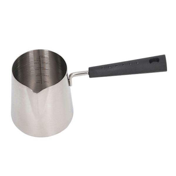 Melkekanne for kaffe, 304 rustfritt stål, melkekanne med langt håndtak og spiss tut, latte-kanne med skala, 350 ml, 18x9,5x7,5 cm/7,1x3,7x3,0 tommer