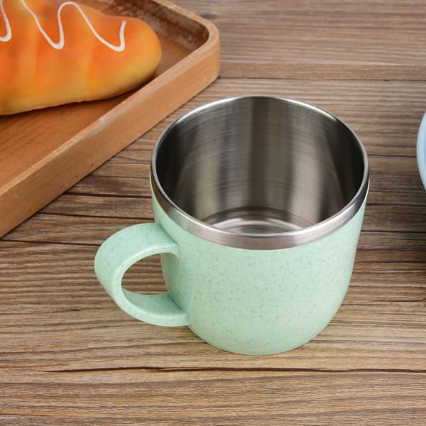 Vattenkaffemjölkmugg i rostfritt stål med vetestrå (grön)