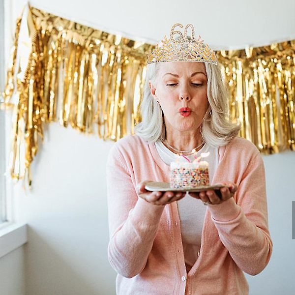 Happy 60th Birthday Party Dekorationer: Sash og Krone Hårbånd til Kvinder gyldne