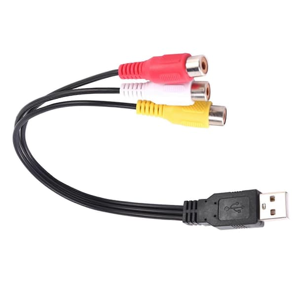 USB til RCA-adapterkabel 3 hunn AV lydvideokonverterer med USB A hannplugg Svart