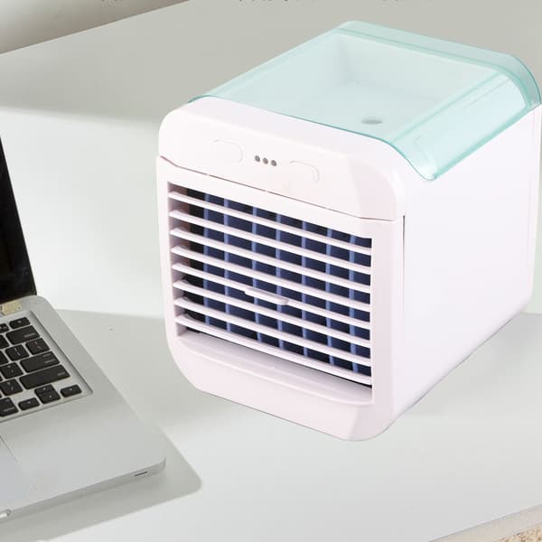 Bærbar Aircondition Mini Køleventilator Luftkøler 3 Vindhastigheder Skrivebords USB-drevet Luftfugter Natlys Ventilator Blå