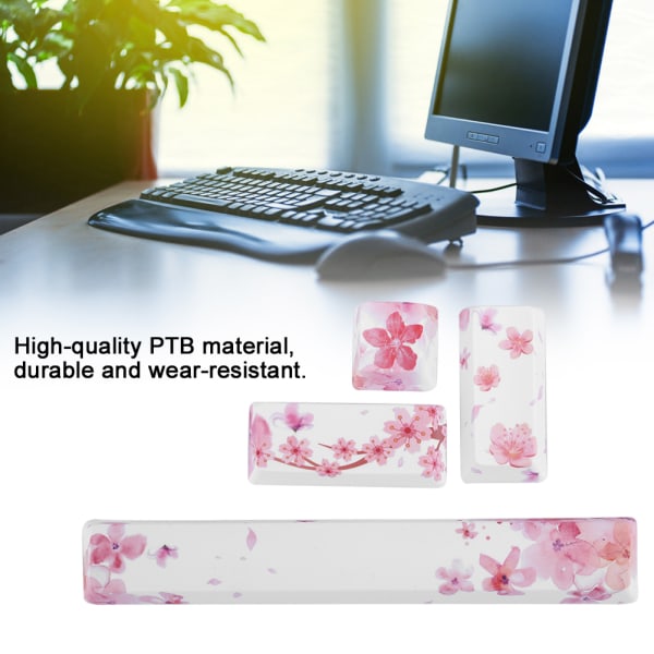DIY Sakura Pattern Keycaps Space KeyESC KeyEnter KeyNumpad Enter Key Cap for Mekanisk tastatur (4 stk, Sakura Pattern)