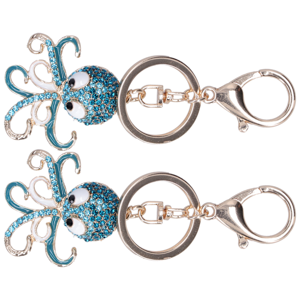 2 stk. Fashion Octopus-formet Rhinestones Nøglering Nøglering Taske Charm Vedhæng Gave (Blå Blå)