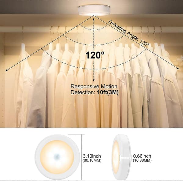 4-pack Motion Sensor LED Night Light, Cordless Battery Operated Self-Adhesive Magnetic Closet Lights, Safe Lights for Stairs, Cabinets, Cool White