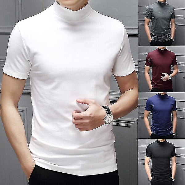 Slim Fit Mænds Casual Turtle Neck Kortærmet T-shirt Top XL hvid