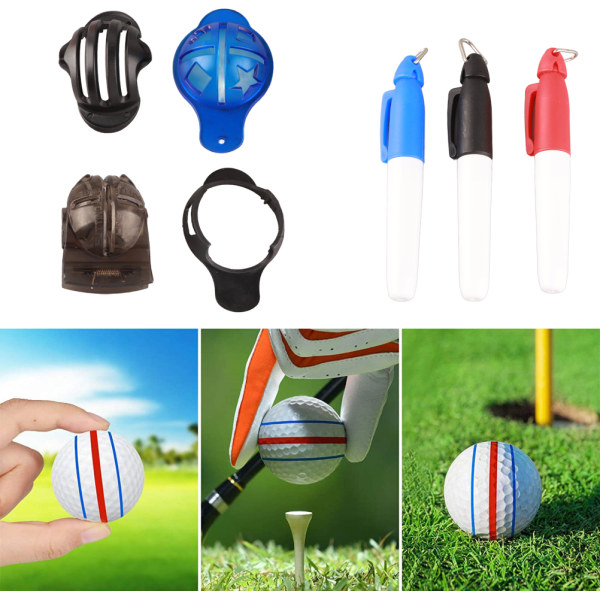 12 stk Golfball Marker Alignment Kit 6 Ball Liner Mal 3 Ball Line Liner 3 Ball Marker Pen （Ball ikke inkludert）