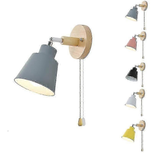 Sänglampa Nattlampa Nordisk Trävägglampa Sängvägglampa Sovrum Korridor Med Dragkedja Gul