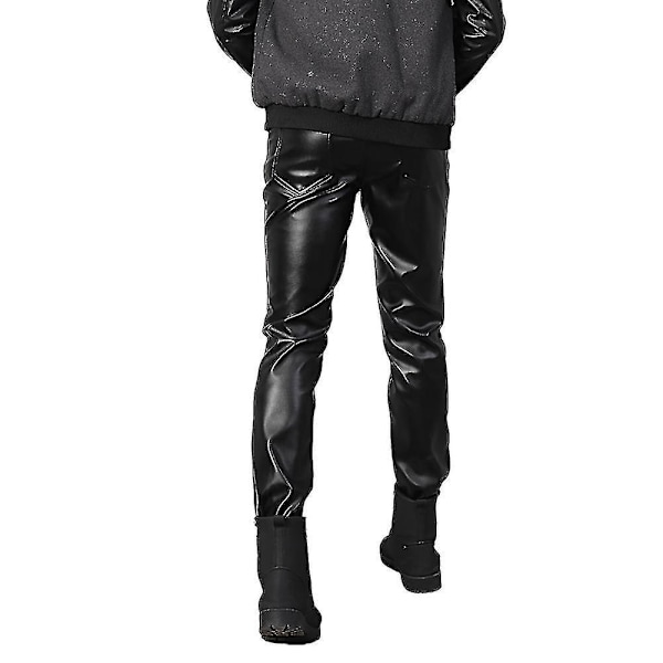 Youthup Black Faux Leather Tight Pants for Men EU Size 32