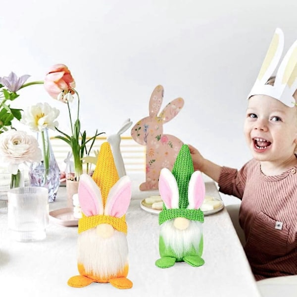 Pääsiäiskoriste, 2 Tonttu Pääsiäispehmolelua, Deco Pääsiäistontut, Tonttukoristeet, Pääsiäispupukoriste Koristeluun ja Lahjoihin, Vihreä ja Keltainen