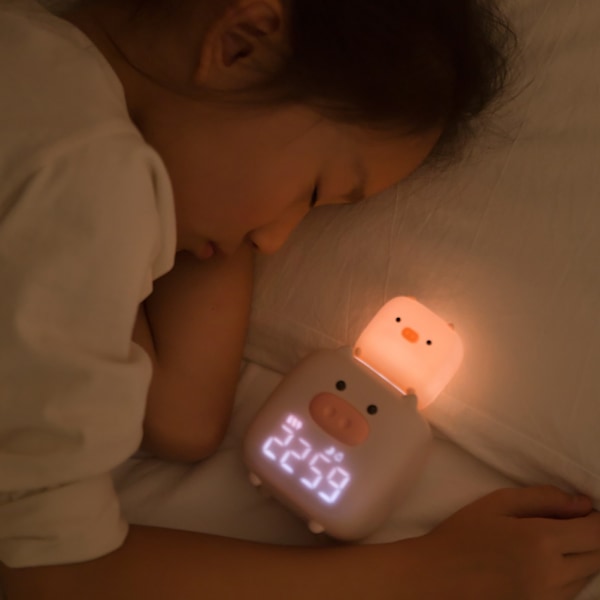 Cartoon Pig Alarm Clock Snooze Digital Alarm Clock med nattlampa Sängbords LED Alarm Clock